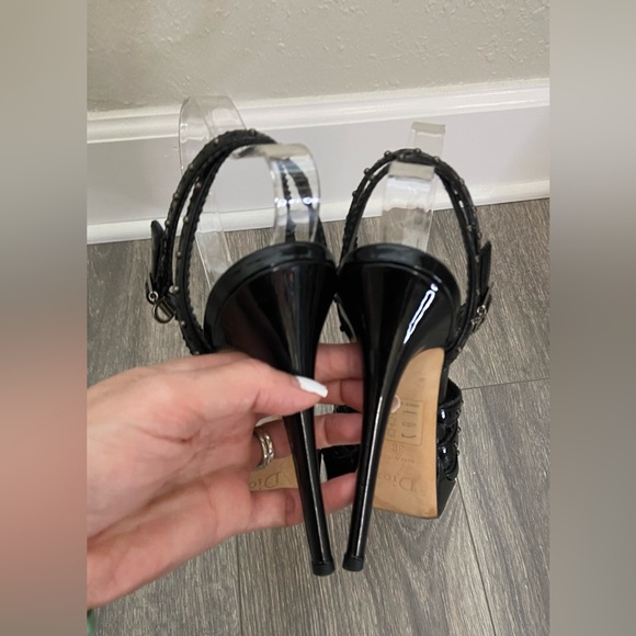C. Dior Bonnie Black Leather Studded Open Toe Platform High Heels Size 38/ 7 - Picture 8 of 14